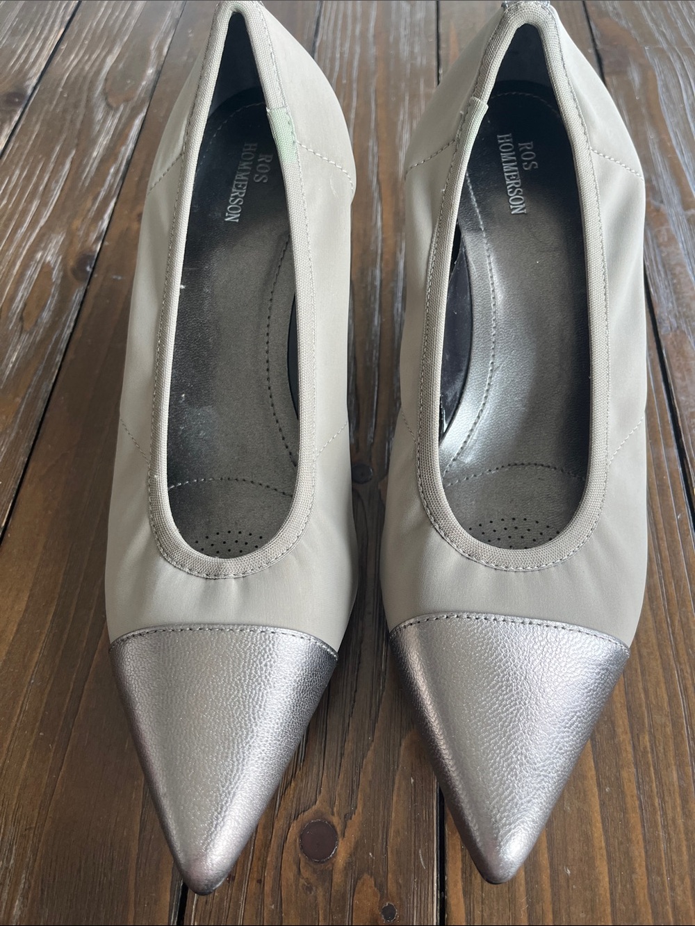 Ros Hommerson Taupe Pumps with Silver Metallic Cap Toe